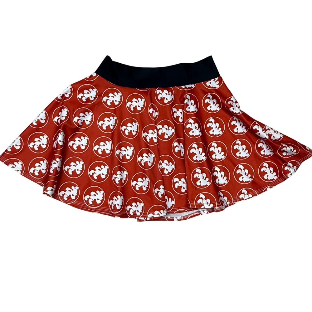 Disney Mickey Mouse Red Skater Skirt White Silhouette Print Circle Flare Mini